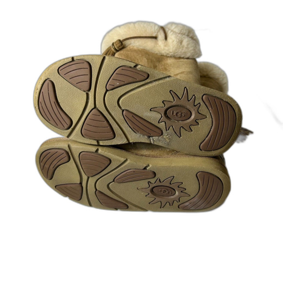 UGG Plumdale Tassle Charm Beige Suede Sheepskin Cuff Side Zip Boots Size 5 - Picture 13 of 15